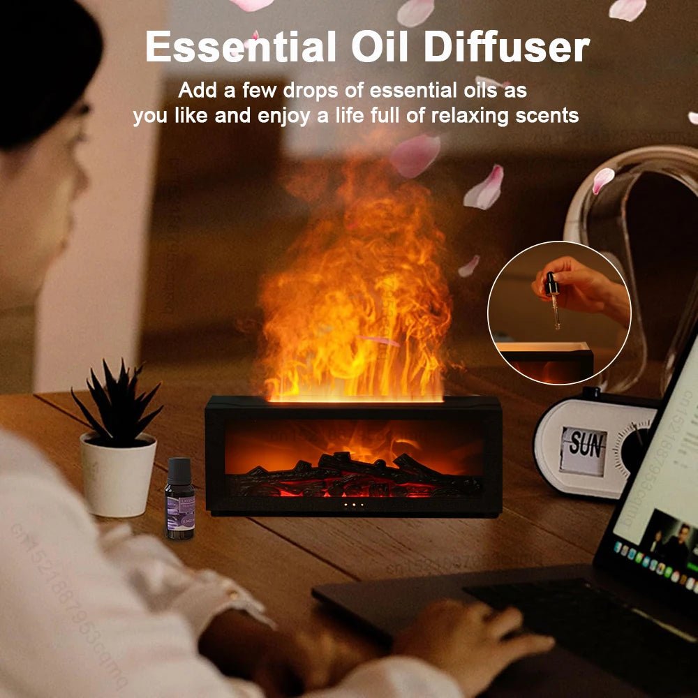 FlameGlow™ LED Fire Essential Oil Humidifier – Remote Control Aroma Diffuser | | JLS | Buy from JLS